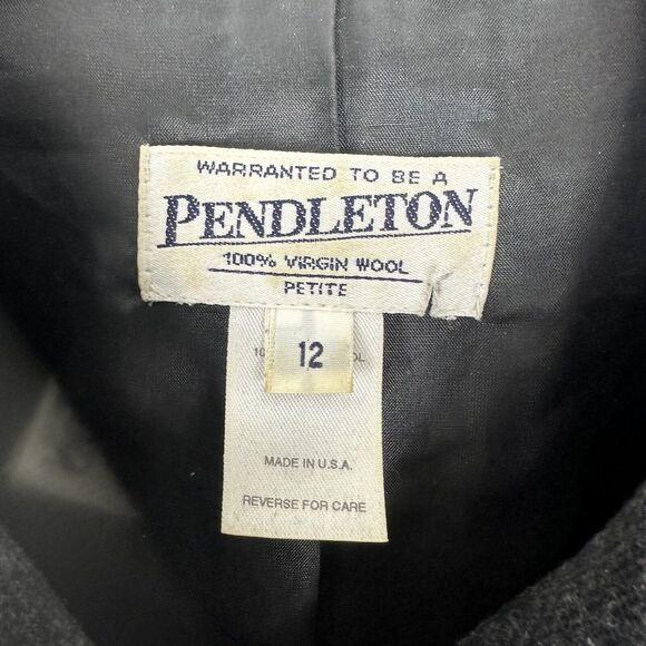 Pendleton Blazer Jacket 100% Virgin Wool Women's 12 Petite Dark Gray Vintage USA - Picture 2 of 6